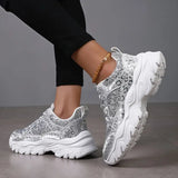Sølv chunky sneakers til kvinder med glitter og høj sål