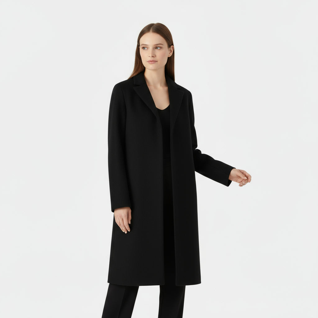 Elegant lang uldlook frakke med klassisk snit
