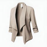 Åben dame blazer – let design med draperet front og ¾ ærmer