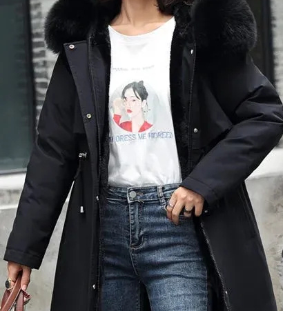 Lang Vinterfrakke med Faux Fur Foring og Elegant Hverdagsstil