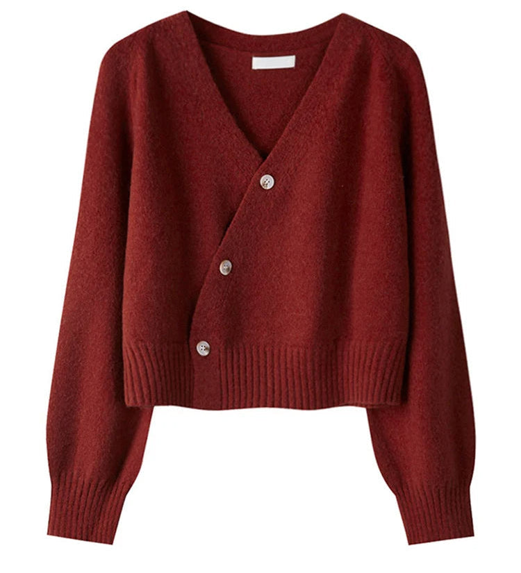 Strikket Cardigan med V-Hals og Knaplukning