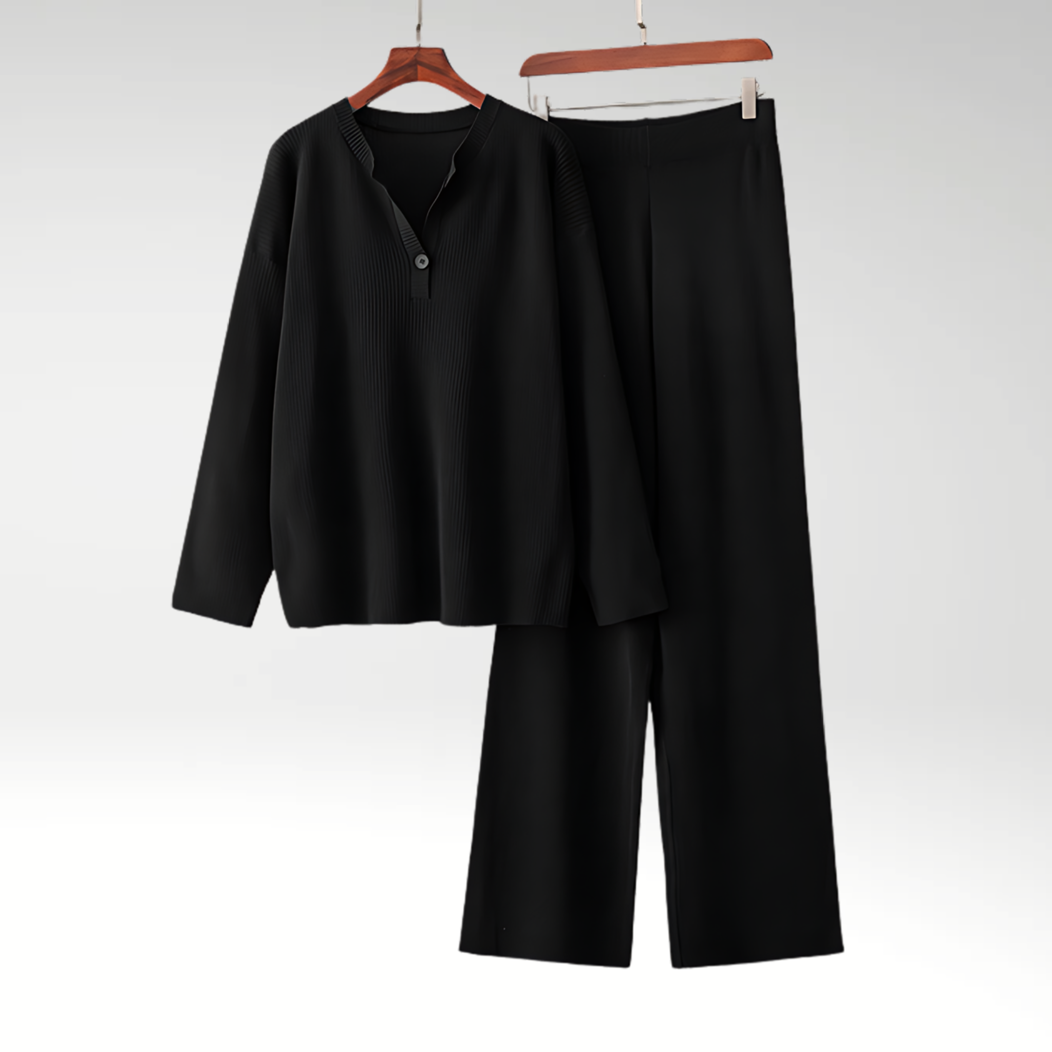 Strikket To-Delt Sæt med Struktur – Elegant og Komfortabel Stil