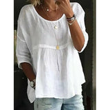 Løs hør-look bluse med lange ærmer – Klassisk og feminin stil