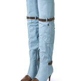 Overknee Støvler med Denimdesign og Læderdetaljer til Kvinder