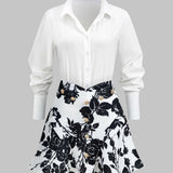 Skjorte Kjolelook med A-formet Blomsterprint Nederdel