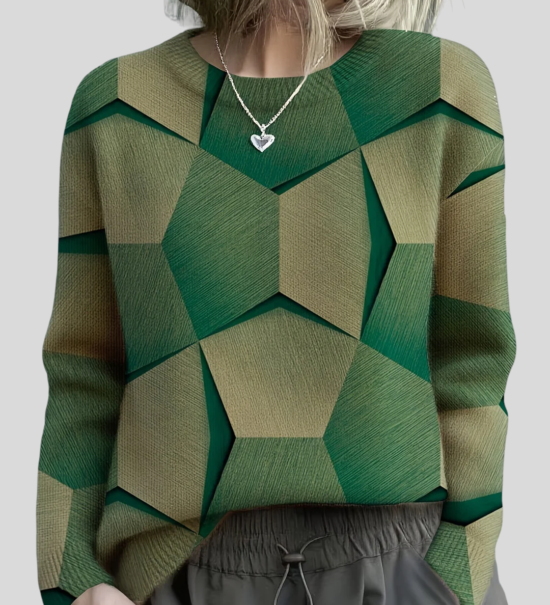 Strikket Bluse med Geometrisk Mønster – Moderne Look og Blød Komfort