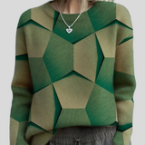 Strikket Bluse med Geometrisk Mønster – Moderne Look og Blød Komfort