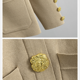 Elegant Blazer Sæt med Guldknapper og Brede Bukser – Sofistikeret Stil