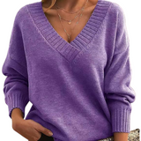 Dame sweater med V-hals og afslappet pasform
