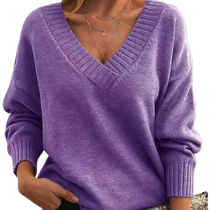 Dame sweater med V-hals og afslappet pasform