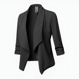 Åben dame blazer – let design med draperet front og ¾ ærmer