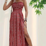 Boheme dame jumpsuit strapless med mønster og smock top
