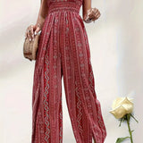 Boheme dame jumpsuit strapless med mønster og smock top
