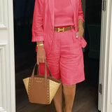 2-delt shorts og blazer sæt i linnedlook