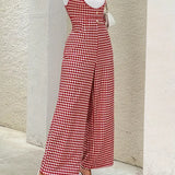 Retro dame jumpsuit med ternet mønster og brede ben