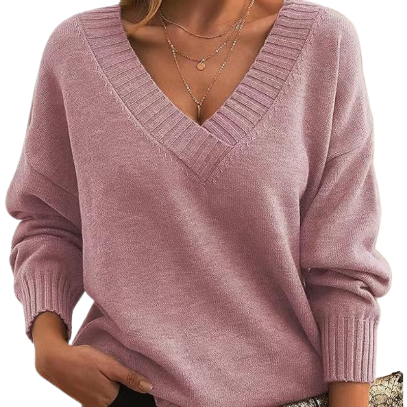 Dame sweater med V-hals og afslappet pasform