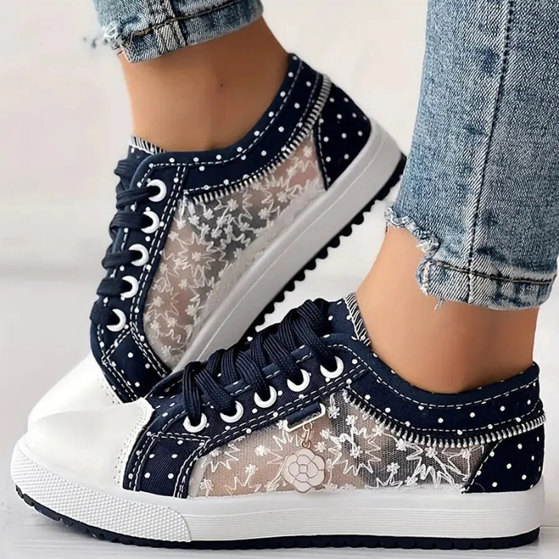 Letvægts Sneakers med Mesh og Blomsterbroderi