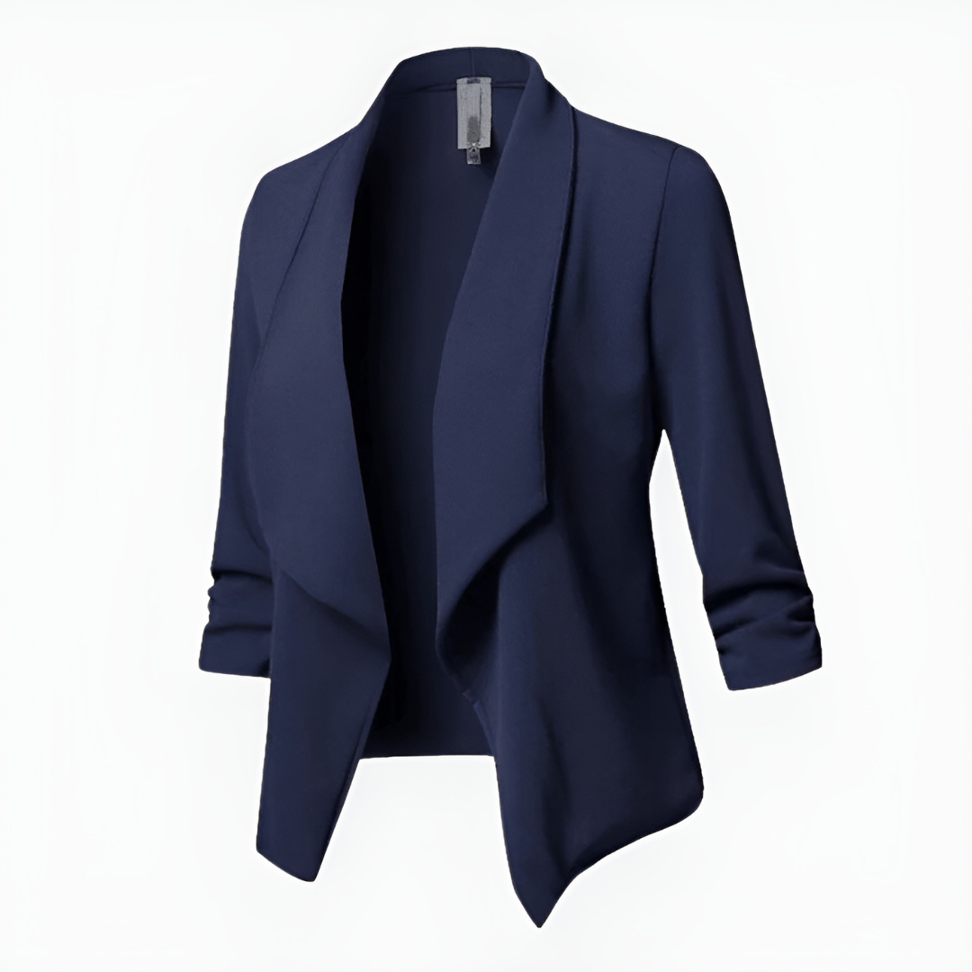 Åben dame blazer – let design med draperet front og ¾ ærmer