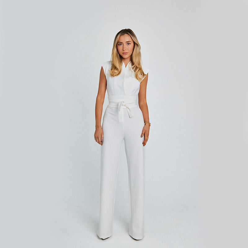 Elegant Ærmeløs Jumpsuit med Bindebælte – Let og Stilfuld