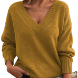 Dame sweater med V-hals og afslappet pasform