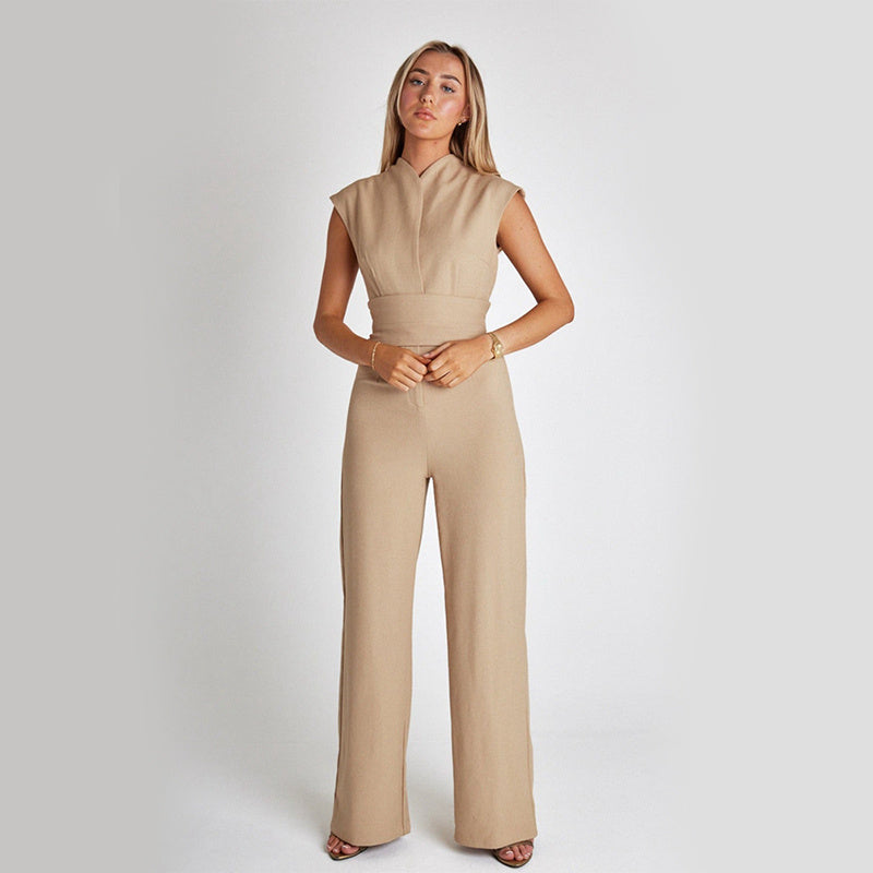 Elegant Ærmeløs Jumpsuit med Bindebælte – Let og Stilfuld
