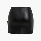 Mini Nederdel i Læderlook med Drapering og Guldspænde
