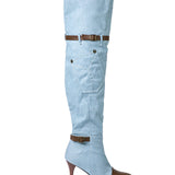 Overknee Støvler med Denimdesign og Læderdetaljer til Kvinder