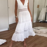 Hvid Sommerkjole med Blonder og V-Hals