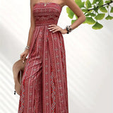 Boheme dame jumpsuit strapless med mønster og smock top