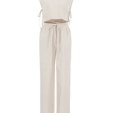 To-delt loungewear sæt med crop top og bukser
