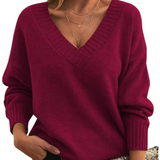 Dame sweater med V-hals og afslappet pasform