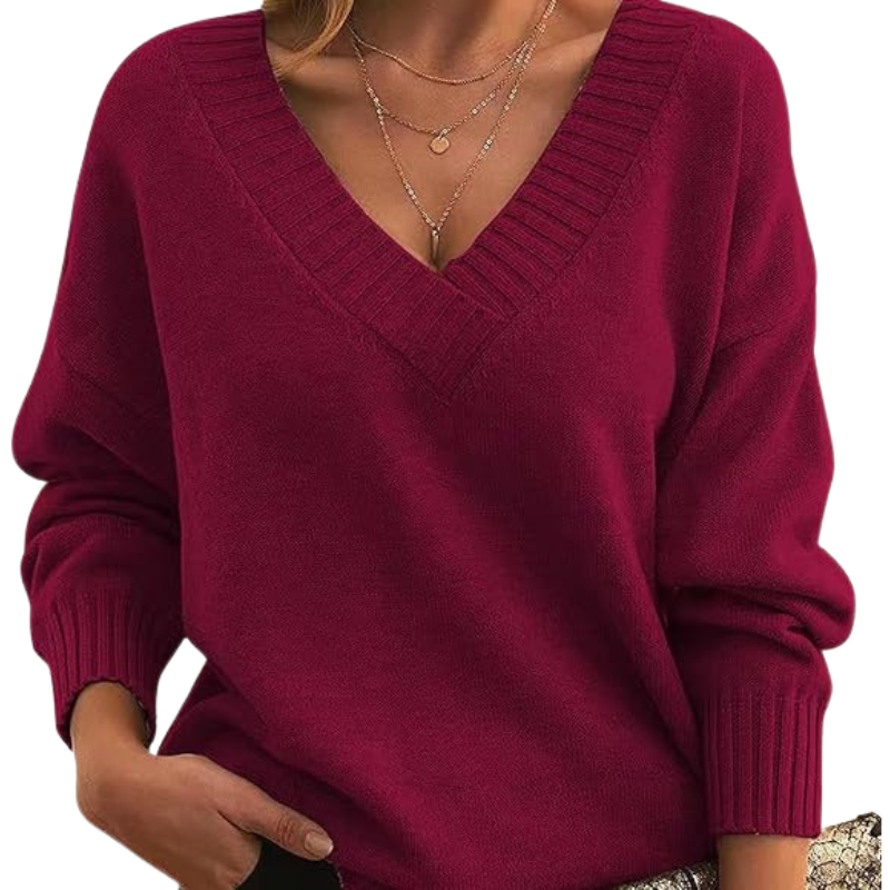 Dame sweater med V-hals og afslappet pasform