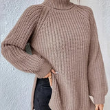 Oversized Rullekrave Striktrøje med Ribstrik