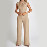 Elegant Ærmeløs Jumpsuit med Bindebælte – Let og Stilfuld
