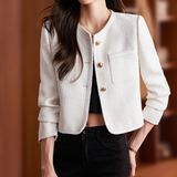 Kort dame blazer i tweed – elegant og moderne jakke