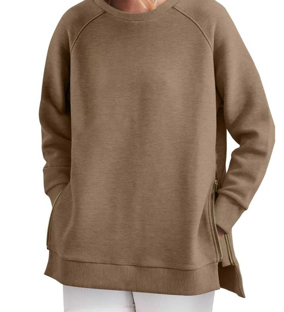Oversized Sweatshirt med Rund Hals og Slids