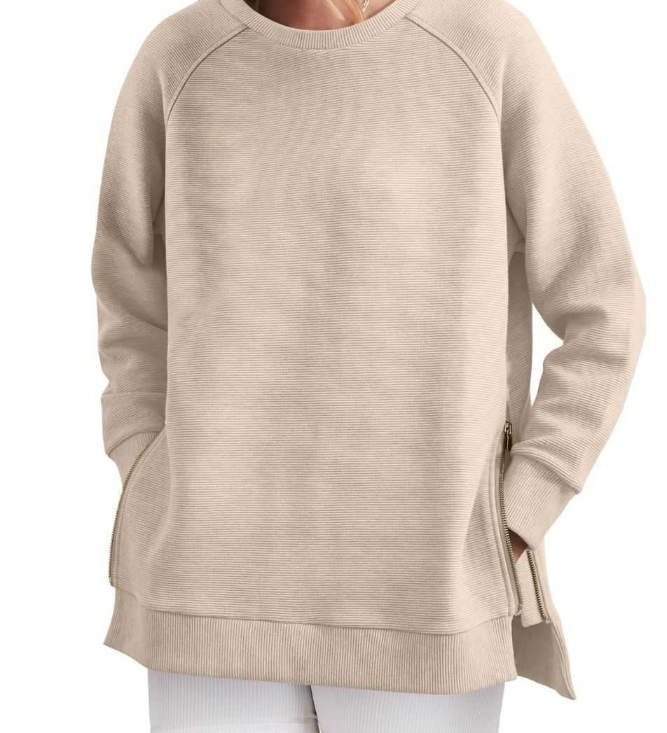 Oversized Sweatshirt med Rund Hals og Slids