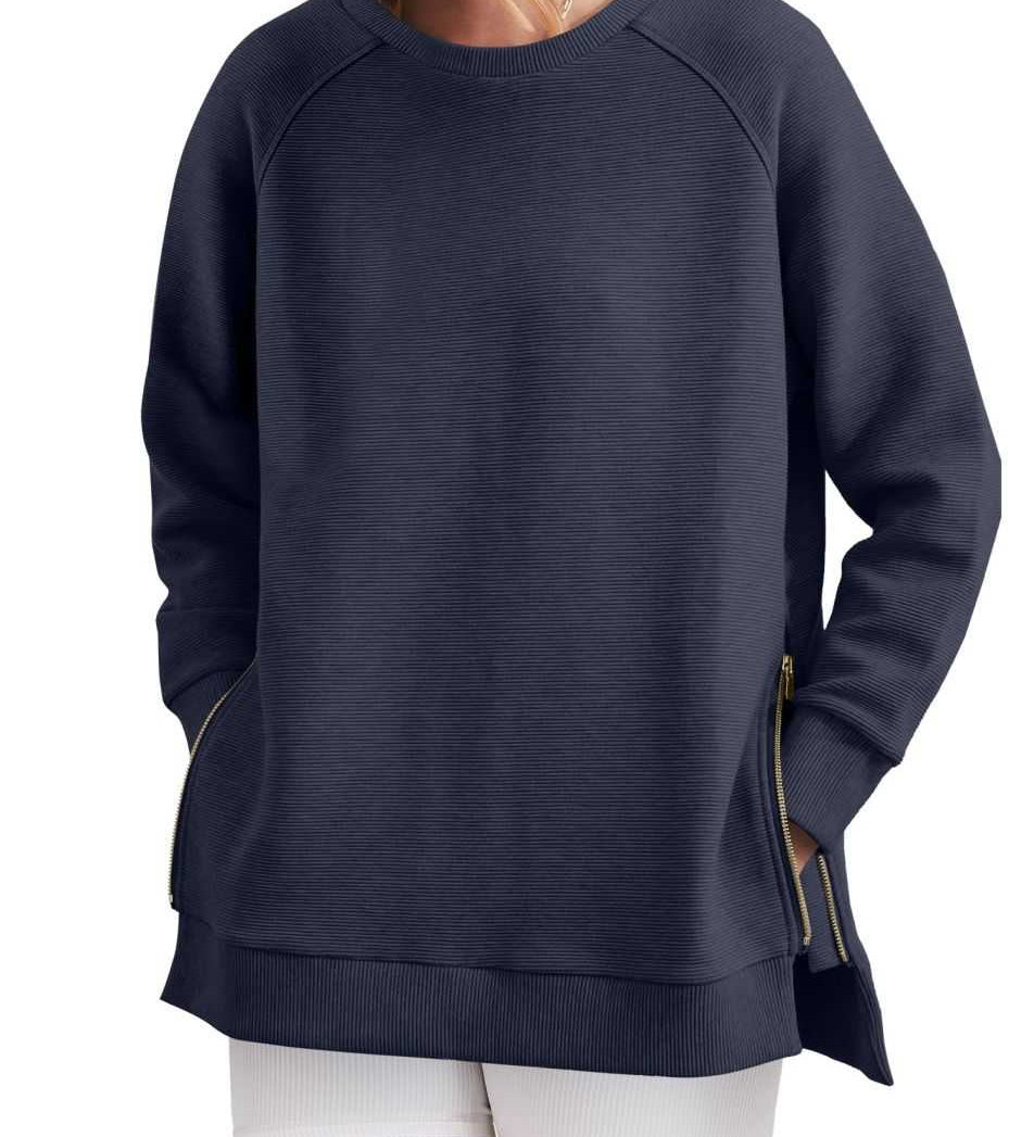 Oversized Sweatshirt med Rund Hals og Slids