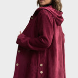 Oversize jakke med hætte og dekorative knapper – afslappet stil til hverdag og fritid