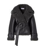 Shearling læderjakke med bælte – varm, luksuriøs og statement