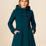 Elegant uldinspireret vinterfrakke til kvinder med hætte og A-form
