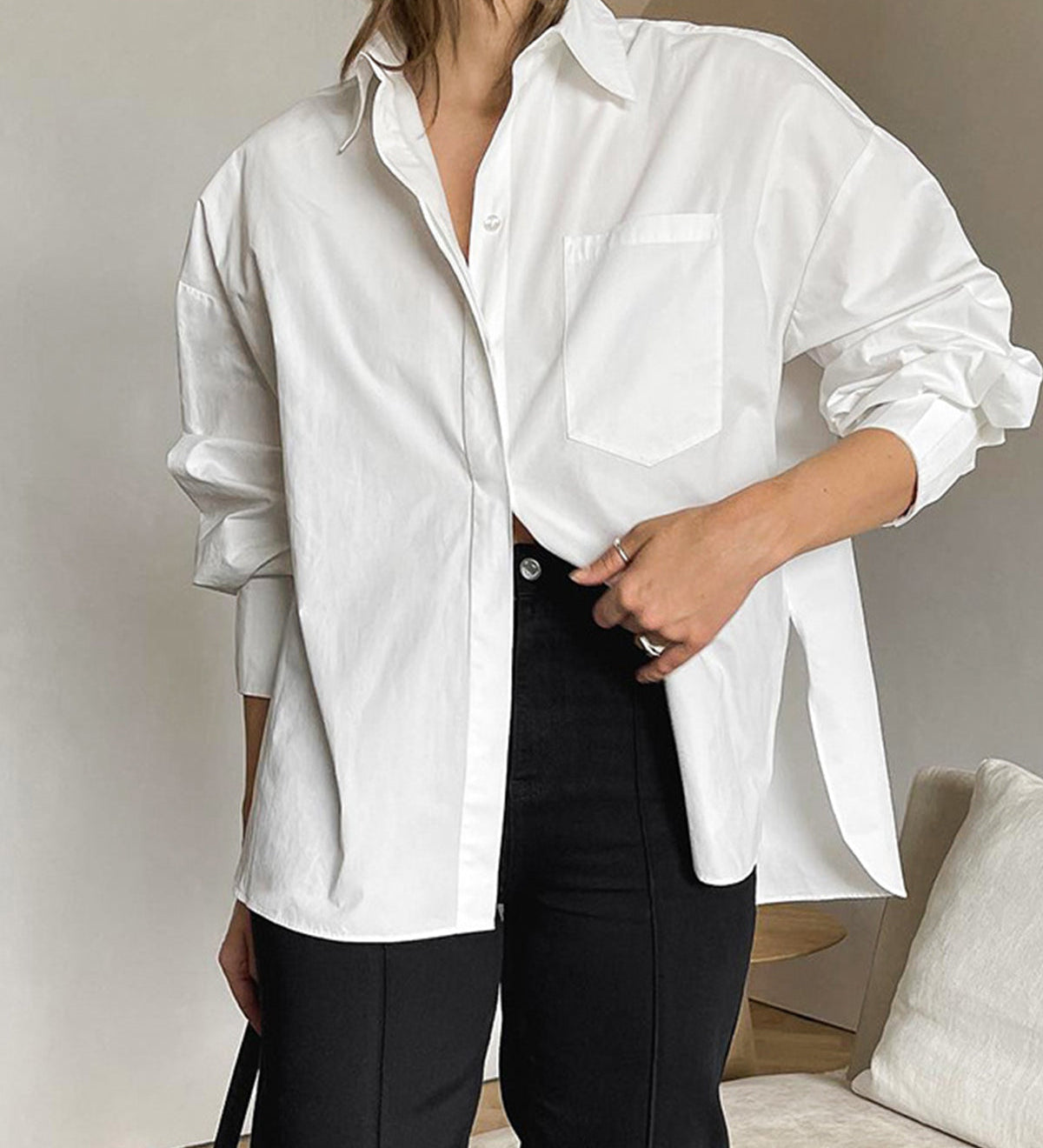 Oversize Skjorte med Klassisk Krave – Minimalistisk Stil