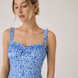 Pink sommerkjole med print – Figursyet midi kjole med stropper