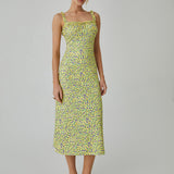 Pink sommerkjole med print – Figursyet midi kjole med stropper
