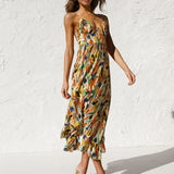 Sommerkjole med farverigt print – Let midi kjole med stropper