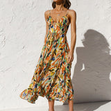 Sommerkjole med farverigt print – Let midi kjole med stropper