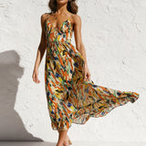 Sommerkjole med farverigt print – Let midi kjole med stropper
