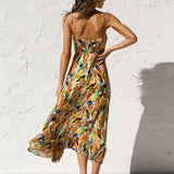 Sommerkjole med farverigt print – Let midi kjole med stropper