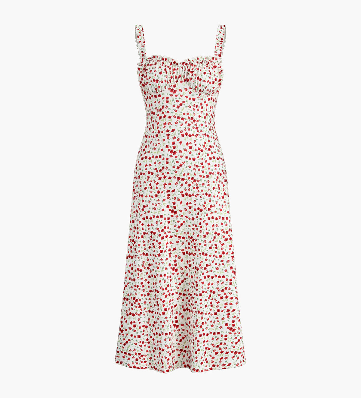Pink sommerkjole med print – Figursyet midi kjole med stropper