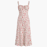 Pink sommerkjole med print – Figursyet midi kjole med stropper